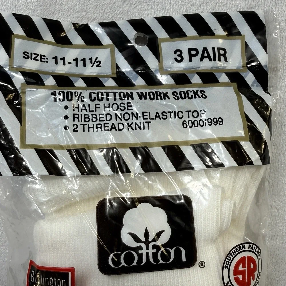 Vintage NOS Railroad Sock 3 Pair Work Socks USA Made Cotton Size 11-11.5